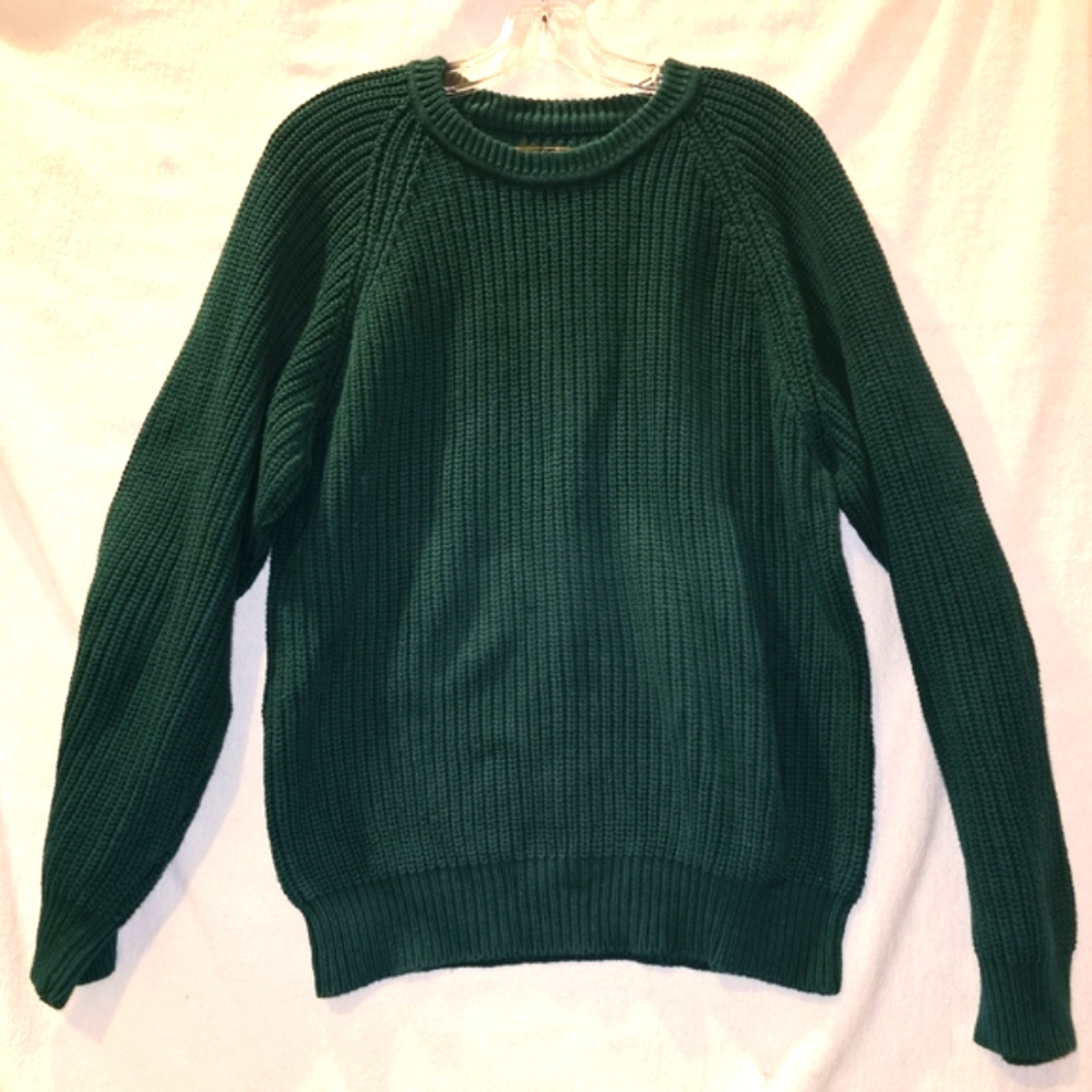 Vintage Men's L Eddie Bauer Green Cotton Knit Sweater